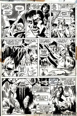 Sal Trapani Val Mayerik | Fear #18 P 7 (Cover Scene with the Man-Thing Meeting Family Whose Car Crashes in Swamp!) 1973 | Romitaman
