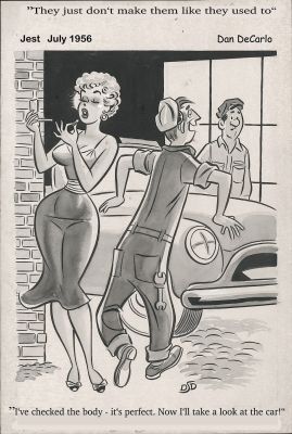 Dan Decarlo | Decarlo, Dan - Jest Mag. Good Girl Wash Cartoon, Monroe Blonde At Auto Repair - Timely / Humorama July 1956 | Cool Lines Art