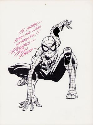 Ron Frenz | Spider-Man Stanced Up Full Figure Commission - Signed & Made Out To Mark - Keep Thy Webs Untangled | Anthony’s Comic Book Art