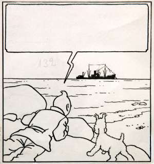 Hergé | Tintin, case n°4 Ã  l’encre de Chine et Ã  la gou… | Banque Dessinée