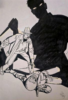 Dodier Alain | Illustration préparatoire originale 4 pour l’intégrale Jérôme K. Jérôme Bloche | Galerie Napoléon