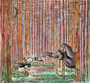 Donald Duck inspired by Klimt’s "Forêt de Sapins" - Original Drawing - Tony Fernandez - 13 x 13 cm | Catawiki