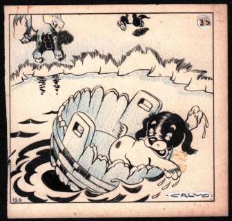 Calvo, Edmond François  -  Originele tekening - Cocquin le petit Cockèr - O.I. encre sur carton - (1935) | Catawiki