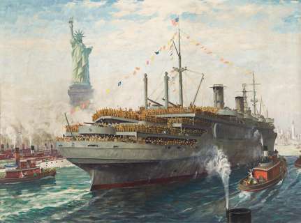 JOHN FORD CLYMER (1907-1989) "U.S. Troops’ Triumphant Return to New York Harbor." | Swann Galleries