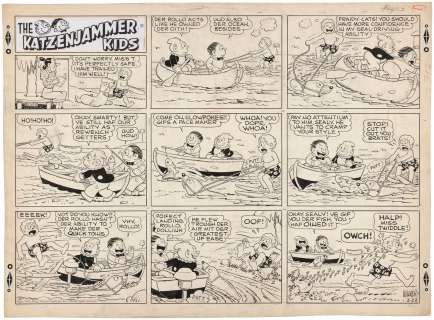 "THE KATZENJAMMER KIDS" 1953 SUNDAY PAGE ORIGINAL ART PAIR BY DOC WINNER.