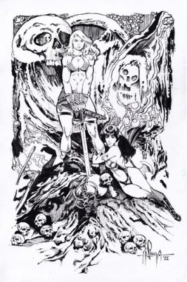 Vampirella Red Sonja Sexy Pinup Ink Drawing ARTURO LOUGA OA Comics Frazetta | eBay US (Buy It Now)