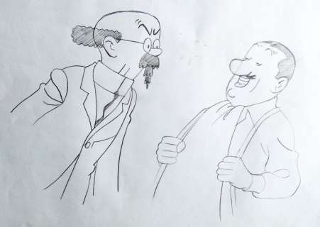 Tintin - Studios Belvision - Dessin préparatoire - Tournesol et Séraphin Lampion | Catawiki