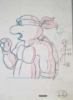 TMNT Teenage Mutant Ninja Turtle - Original Animation Production Drawing  - Dessin au crayon noir, rouge et bleu - (1987/1996) | Catawiki