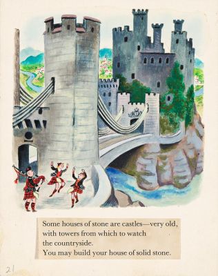 Lot 48 - Tibor Gergely, (1900-1978), "Some houses of stone are castles..." 1955. | Swann Galleries