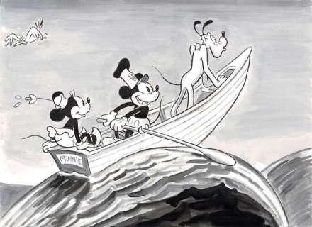 Mickey Mouse, Minnie and Pluto - Classic Tales - Original Painting - Tony Fernandez - Aquarelle Art | Catawiki