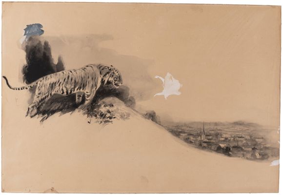 J. ALLEN ST. JOHN TIGER OVERLOOKING A TOWN ORIGINAL ART. | Hake’s