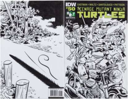 Various comic artists sketches (name artists) - Jim Lawson Teenage Mutant Ninja Turtles #50 Hero Initiative Sketch Edition Sketch Cover Original Art Signature Ser...