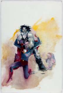 Unidentified artist - superhero sketches - Mielan Zebrowski - Superman and Lobo Painting Original Art (c. 2010s)....