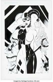 Unidentified artist - superhero sketches - Pat Carlucci - Harley Quinn Illustration Original Art (2004)....