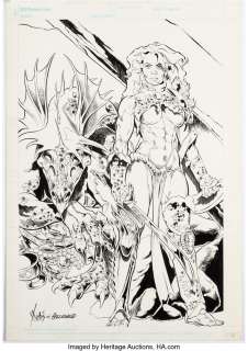 Unidentified Fantasy Artist - Tom Artis and Doug Hazlewood Amazon Empire: A Gallery Girls Collection Vol 1 Pin-Up Illustration Original Art (SQP...