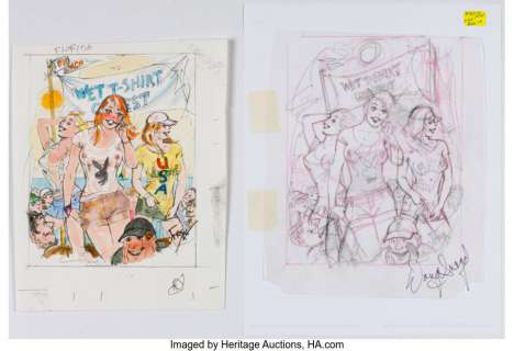Sneyd, Doug - Doug Sneyd Playboy July-2009 Single Panel Gag Cartoon Preliminary Artwork Original Art Group of 2 (HMH Publishing,... (Total: 2 Original Art)