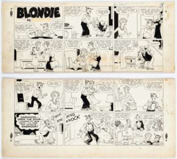 Raymond, Jim | Jim Raymond (as Chic Young) Blondie Sunday Comic Strip Original Art dated 12-25-49 (King Features Syndicate, 1949)... (Total: 2 Original Art) | Heritage