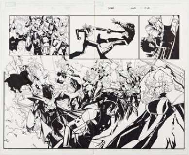 Ramos, Humberto - Humberto Ramos and Carlos Cuevas X-Men #202 Double Page Spread 11-12 Original Art (Marvel, 2007).... (Total: 2 Original Art)