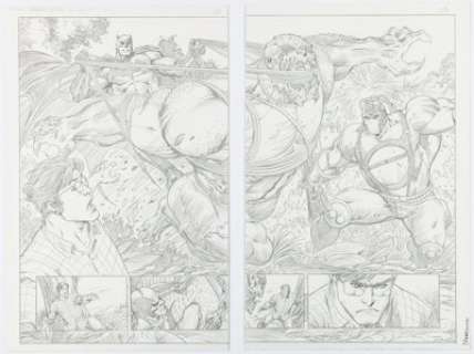 Tom Derenick Batman / Superman Annual #2 Story Pages 32-33 Pencils Original Art (DC, 2015). (Total: 2 Original Art)