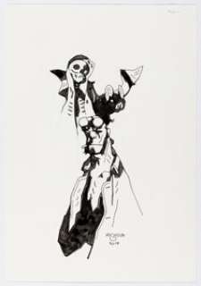 Mike Mignola - Hellboy with Skeleton Illustration Original Art (2019). | Heritage