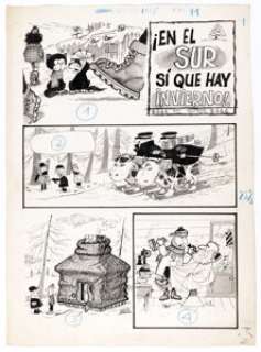 Quino - Complete 1-Page Single Panel Gag Cartoons Original Art (c. 1980s).