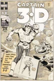 Jack Kirby and Mort Meskin Captain 3-D #1 Cover Original Art and Production Elements Group (Harvey, 1953). (Total: 4 Items) | Heritage