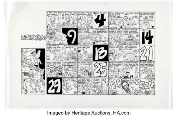 Ron Zalme Marvel Age #108 December 1991 Back Cover Calendar Illustration Original Art (Marvel, 1992). | Heritage