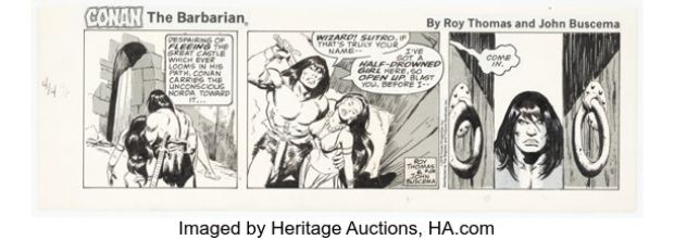 John Buscema Conan the Barbarian Daily Comic Strip Original Art dated 9-28-78 (Register and Tribune Syndicate, 1978). | Heritage