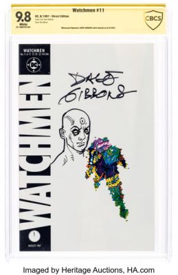 Dave Gibbons Watchmen #11 Witnessed Signature Dr. Manhattan Original Art (DC, 1987) CBCS NM/MT 9.8 White pages.