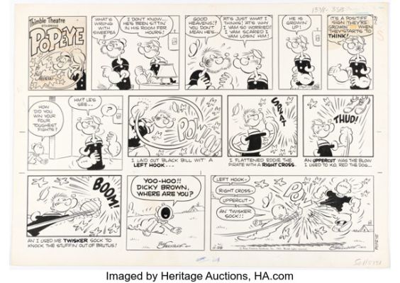 Bud Sagendorf Thimble Theatre starring Popeye Sunday Comic Strip Original Art dated 11-28-65 (King Features Syndicate, 1965). | Heritage