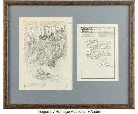 Will Eisner The Spirit #24 Cover Preliminary Original Art and Signed Letter (Kitchen Sink Press, 1986). | Heritage