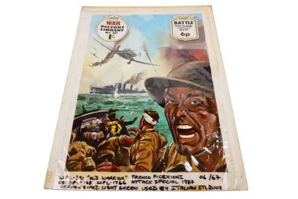 Lot 12B - Original painted artwork for Fleetway’s Battle Picture Library No. 768 ‘Old Warrior’ | Anderson & Garland
