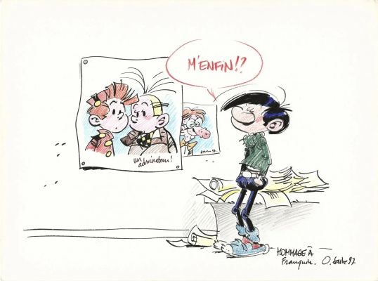 Olivier Saive = Dessin Original Au Crayon de Couleur Et Au Feutre Fin En Hommage À Franquin. Dimensions : 36,5 Cm X 26,5 Cm. | Lot 270 : Olivier Saive = Dessin original au crayon de couleur et au feutre fin… | Septimus