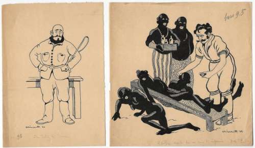 Romanzo di un Negriero - Carlo Biscaretti - 2x illustrazioni originali "Il Dottore" & "Don Teliz" - Loose page - (1945) | Catawiki