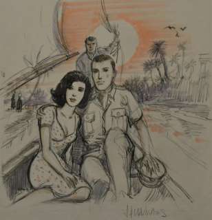 War and dreams - Crayonné original et aquarelle - Croisière romantique sur le Nil - Etude pour huile - Loose page | Catawiki