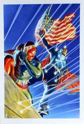 Alex ROSS - Copertina per Project Superpowers: Chapter 2 #5 featuring the Death Defying Devil and Black Terror- Dynamite Comics – Anno 2009. Tecnica mista su cartoncino. Dimensioni cm. 35 x 51. Firmata in basso a destra.