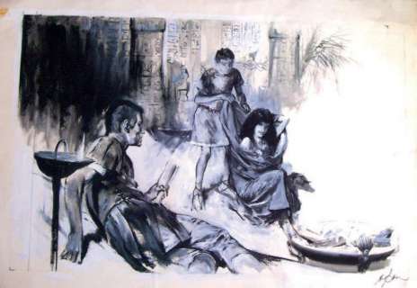 Follet René | César et CléopÃ¢tre. Lavis pour une illustration représentant | Tessier Sarrou