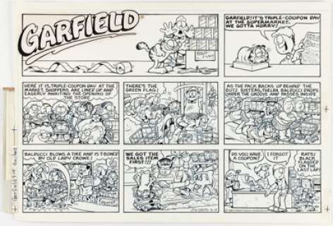 Jim Davis Garfield Sunday Comic Strip Original Art dated 9-15-85 (United Feature Syndicate, 1985). | Heritage
