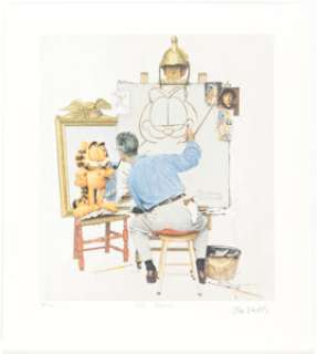 Jim Davis Studio Garfield Meets Rockwell: Self Portrait Signed Limited Edition Lithograph Print HC #8/12 (Paws and Curtis Publishing, 1996). | Heritage