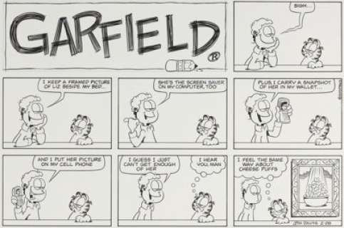 Jim Davis Garfield Sunday Comic Strip Original Art dated 2-28-10 (PAWS, 2010). | Heritage