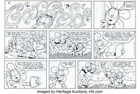 Jim Davis Garfield Sunday Comic Strip Original Art dated 4-14-96 (PAWS/Universal Press Syndicate, 1996). | Heritage