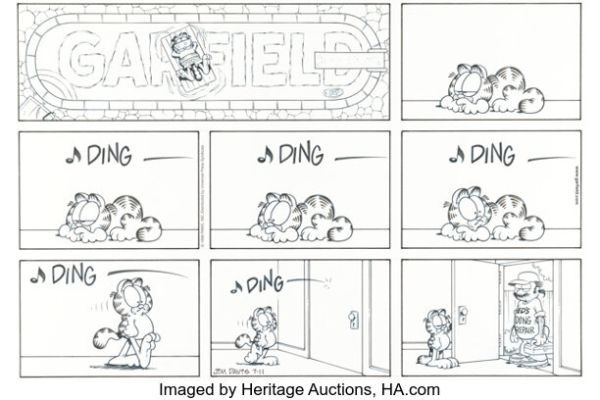 Jim Davis Garfield Sunday Comic Strip Original Art dated 7-11-99 (PAWS/Universal Press Syndicate, 1999). | Heritage