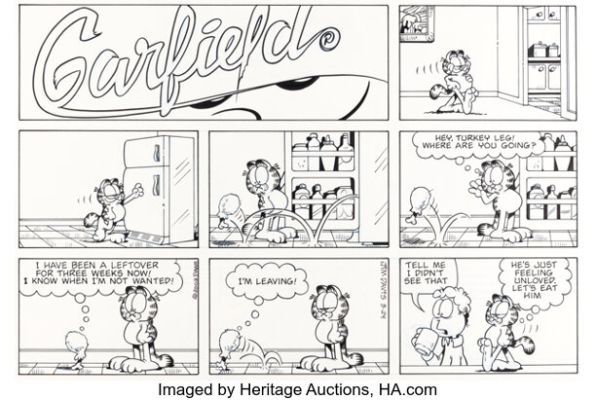 Jim Davis Garfield Sunday Comic Strip Original Art dated 3-24-02 (PAWS, 2002). | Heritage