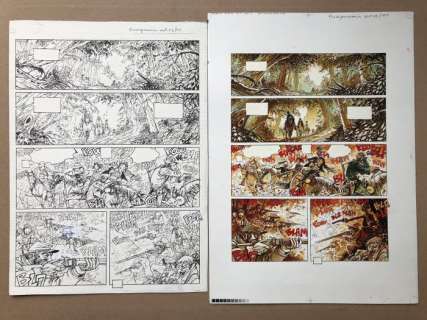 Fourquemin, Xavier - Planche originale + mise en couleur originale - Outlaw T3 - Cantinière et petits soldats - (2002) | Catawiki