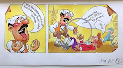 Howard Cruse Art: Untitled COLOR Art: Revolutionary War illustration “Hoop Race" | Denis Kitchen Art Agency