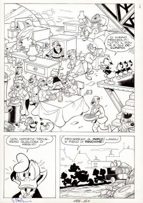 Giulio Chierchini - Paperino e la contesa della casa p.13 (Topolino n.1376 del 1982) con Certificato e cartella Disney Italia