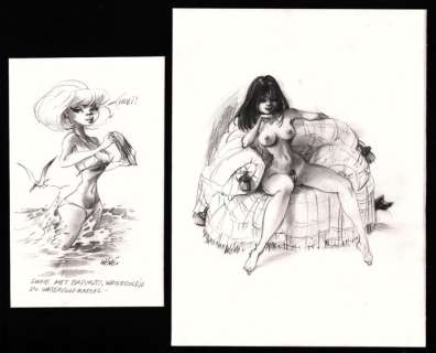 Vleeschouwer, Willem - 2 Originele, erotische tekeningen - Formaten: 19 x 11,8 cm. + 25,7 x 19,4 cm. - (2020) | Catawiki