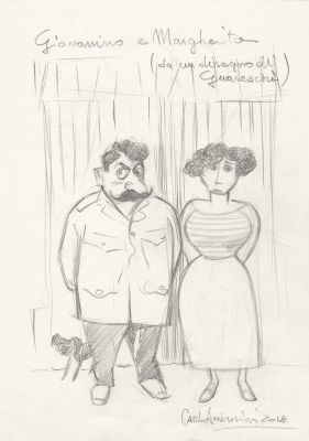 Carlo Ambrosini | Giovannino e Margherita (da un disegno di Guareschi) | Tavole Originali