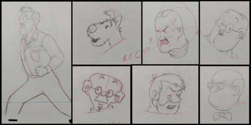 Tintin - 8x Original drawing - Milou, Tournesol, Dupond,.. - On a marché sur la lune - (1960’s) | Catawiki