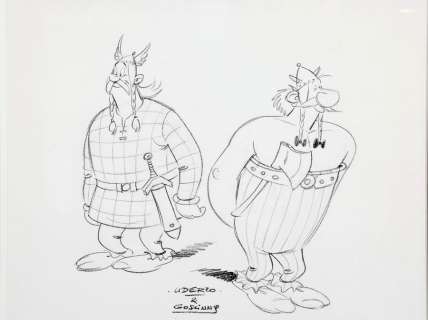 Uderzo | Astérix et Obélix, illustration au crayon gras r… | Banque Dessinée
